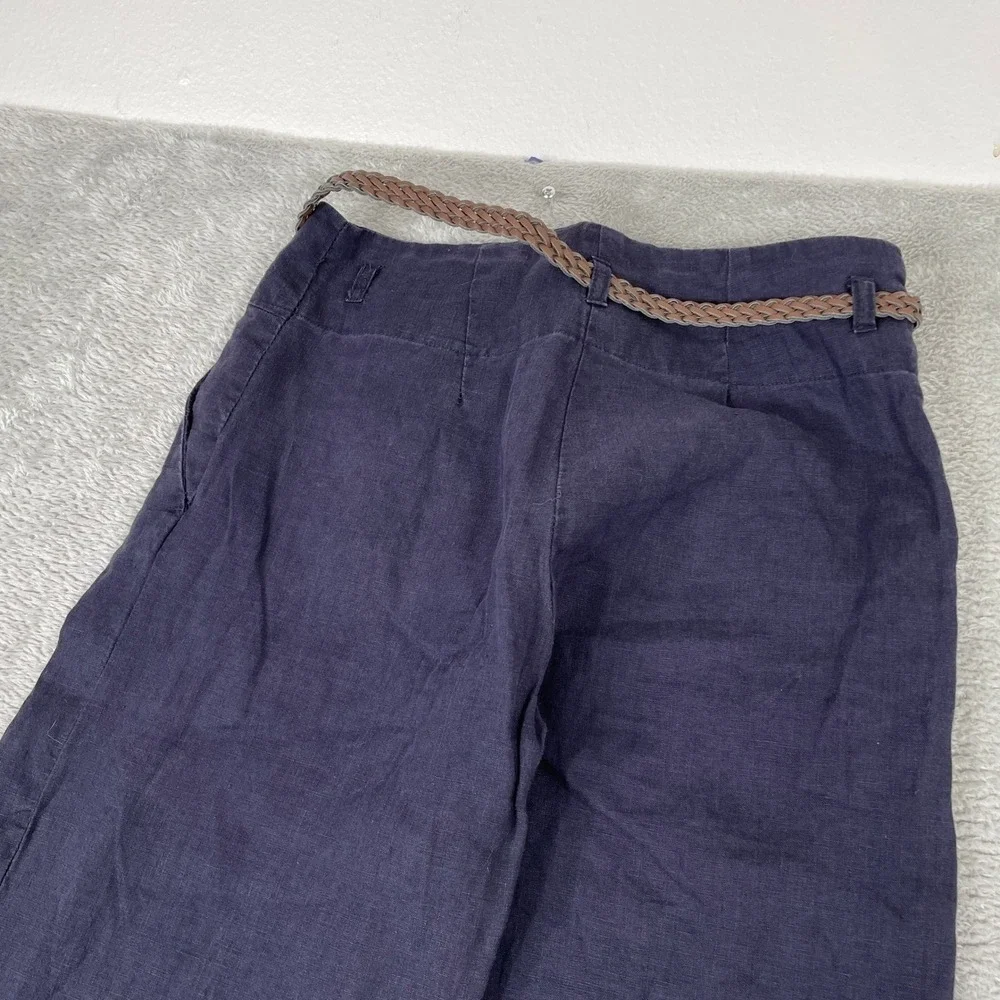 H&M Pants Womens 4 Navy Blue Linen Wide Leg High Waisted Coastal Summer Trouser